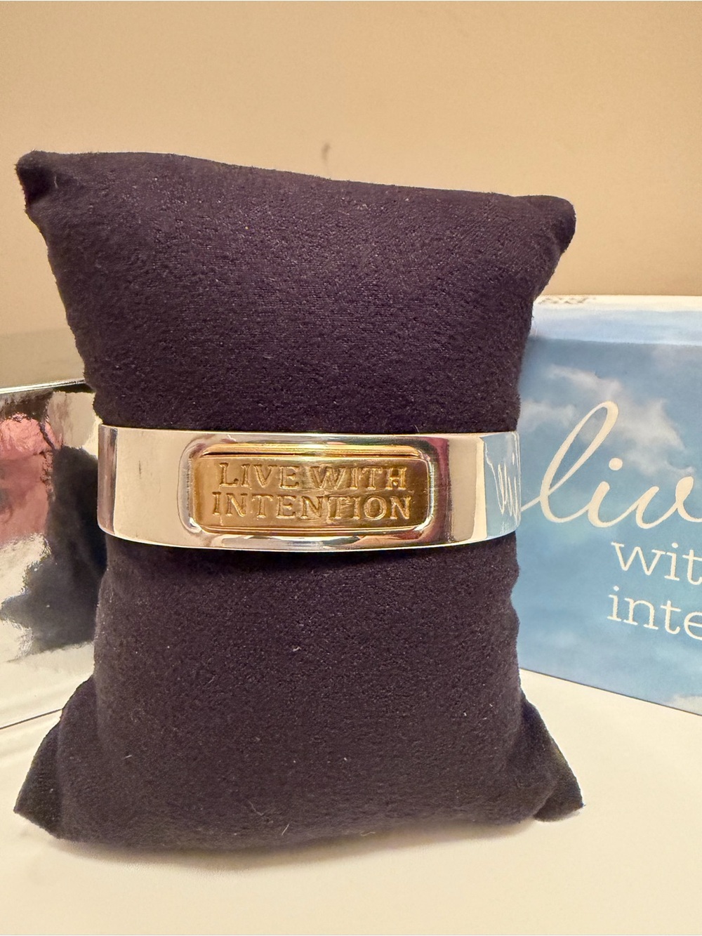 Rustic Cuff Silver and Gold 'Live With Intention' Inspirational Bracelet